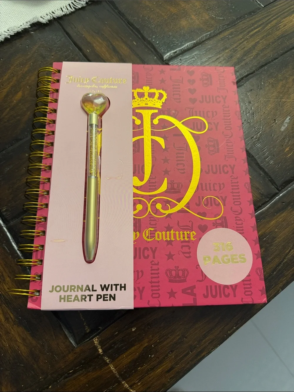 Juicy Couture Pink Spiral Journal with Gold Heart Pen